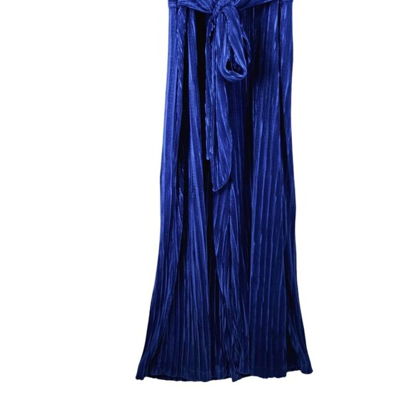 Anthropologie Maeve Sonata Pleated Jumpsuit Blue Tied Women's Size 6 Textured - Picture 14 of 16